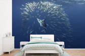 Behang - Fotobehang Zwaardvis - Blauw - Water - Breedte 600 cm x hoogte 400 cm