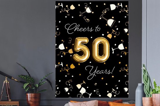 Stickers muraux - Film autocollant - Anniversaire - Décoration 50 ans - Or - 120x160 cm - Film adhésif - Stickers muraux Chambre d'enfant - Papier peint autocollant XXL