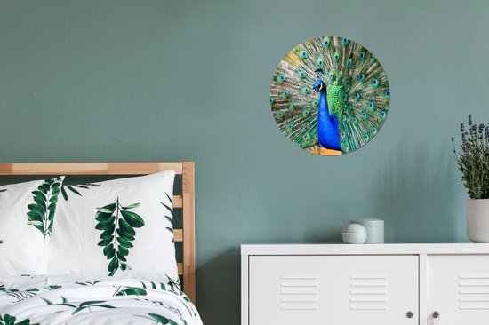 Papier peint Circle - Paon - Ressorts - Blauw - ⌀ 30 cm - Wall Circle