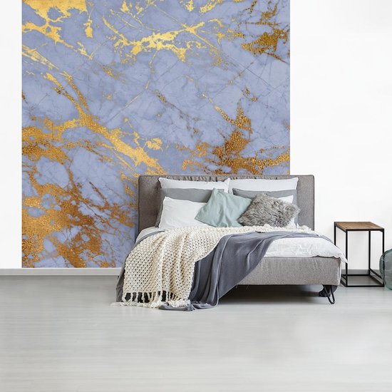 Papier peint - Papiers Papier peint photo Marbre - Motifs - Blauw - Or - Largeur 240 cm x Hauteur 240 cm
