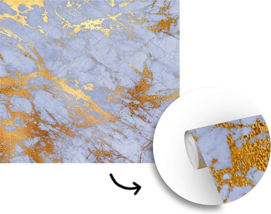 Papier peint - Papiers Papier peint photo Marbre - Motifs - Blauw - Or - Largeur 240 cm x Hauteur 240 cm