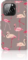 Hoesje met naam iPhone 13 Pro Wallet Book Case Flamingo