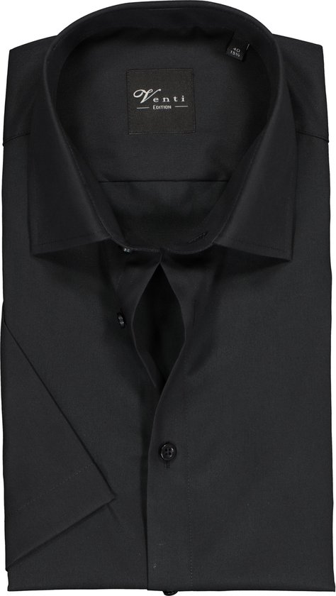 VENTI modern fit overhemd - korte mouw - zwart - Strijkvrij - Boordmaat: