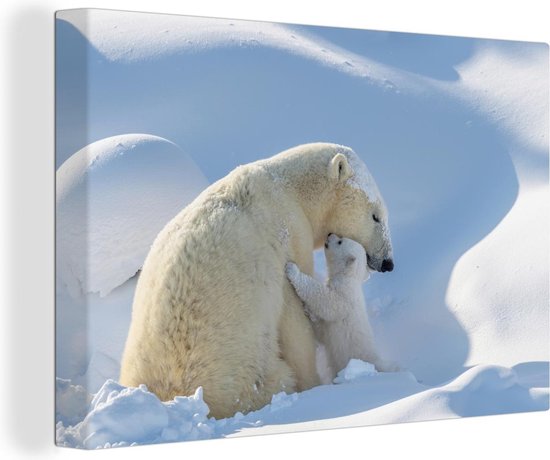 Canvas Schilderij IJsbeer - Dieren - Sneeuw - 60x40 cm - Wanddecoratie