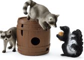 Schleich Wild Life Speelfigurenset - Wasbeer en het Stinkdier hebben Speelplezier met de Noot - Kinderspeelgoed voor Jongens en Meisjes - 3 tot 8 jaar - 5 Onderdelen - 42532
