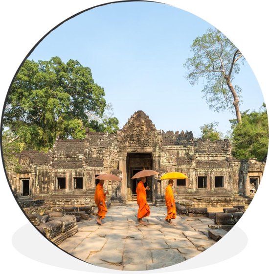 WallCircle - Wandcirkel - Muurcirkel - Cambodja - Monnik - Tempel - Aluminium - Dibond - 90x90 cm - Binnen en Buiten