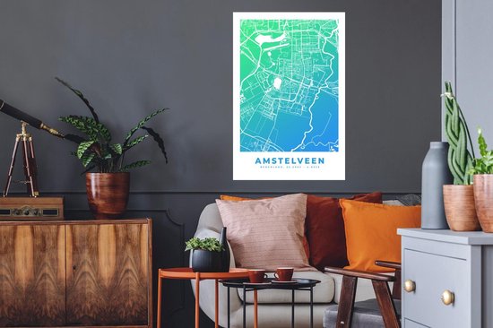 Stickers muraux - Plan de la ville - Amstelveen - Blauw - 60x90 cm - Feuille adhésive - Carte