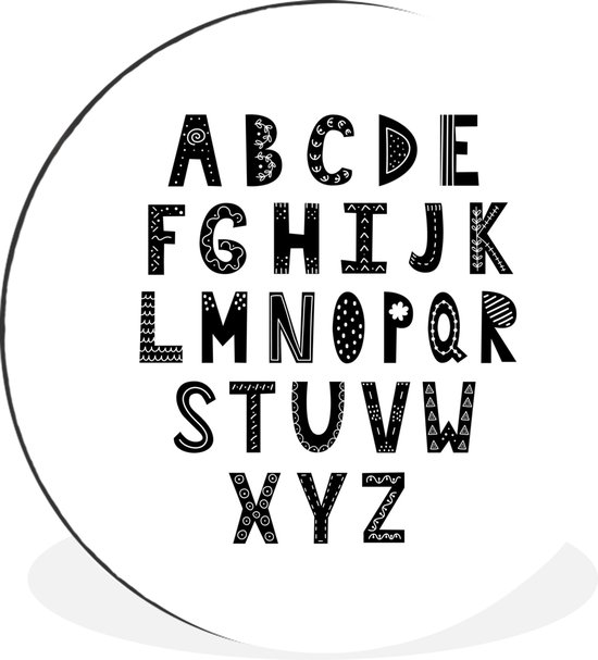 WallCircle - Wandcirkel - Muurcirkel - Illustratie alfabet versierde letters tegen een witte achtergrond - Aluminium - Dibond - ⌀ 30 cm - Binnen en Buiten