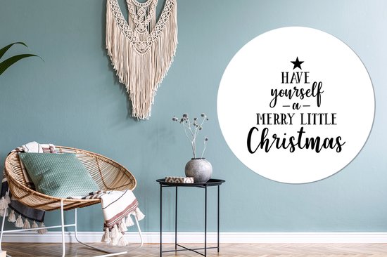 Citation de Noël Ayez un joyeux petit Noël avec un fond blanc Sticker papier peint cercle mural - ⌀ 120 cm - peinture ronde - cercle papier peint - cercle mural - cercle vivant - autocollant & découpe ronde