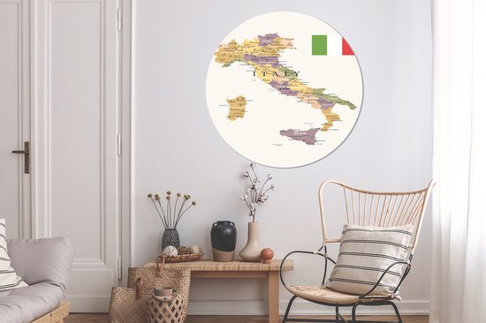 WallCircle - Wall Circle - Wall Circle Inside - Carte d'Italie - 140x140 cm - Décoration murale - Peintures Ronds