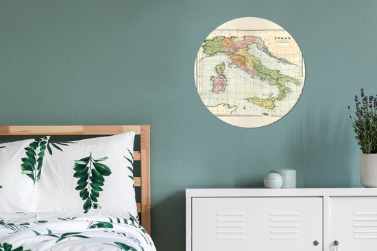 WallCircle - Wall Circle - Wall Circle - Carte Vintage de l'Italie - Aluminium - Dibond - 60x60 cm - Intérieur et Extérieur