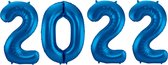 Ballon 2022 Happy New Year Versiering Oud en Nieuw Jaar Versiering Decoratie Cijfer Ballonnen Blauw 36 CM Met Rietje