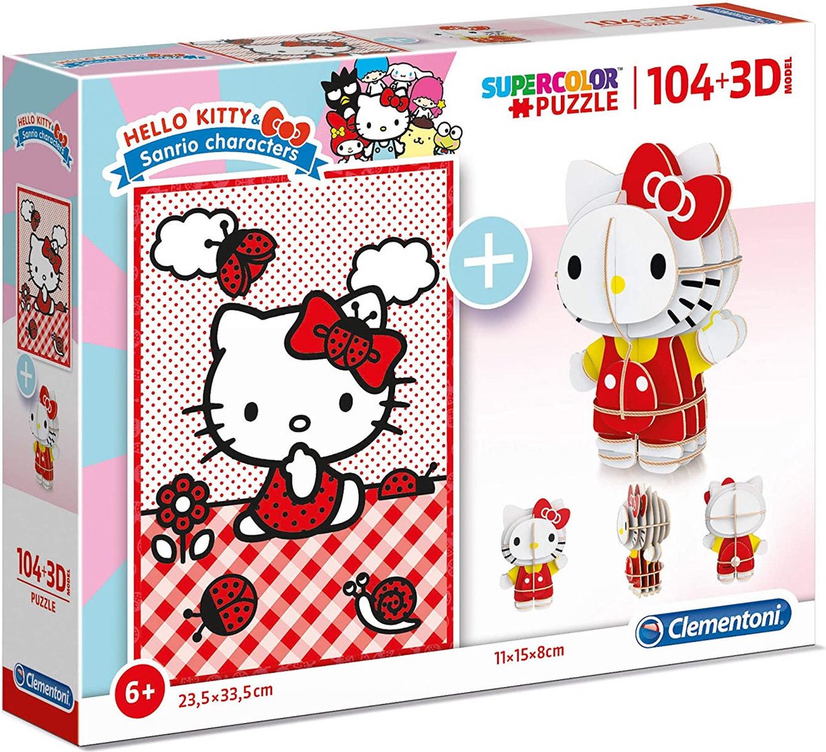 Clementoni - Hello Kitty - Met 3D-model - Kinderpuzzel - 23.5 x 33.5 cm - 104 Stukjes - Vanaf 6 jaar