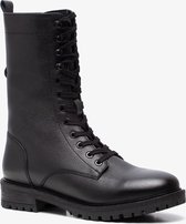 TwoDay hoge dames veterboots - Zwart - Maat 39 - Echt leer