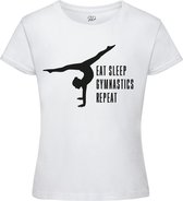 Sparkle&Dream - T-Shirt 'Eat Sleep Repeat' Wit - Maat 104 - Voor Turnen en Gymnastiek