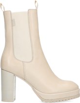 Manfield - Dames - Off white chelsea laarzen met hak - Maat 39