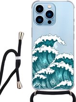 iPhone 13 Pro Max hoesje met koord - Wave | Apple iPhone 13 Pro Max crossbody case | Zwart, Transparant | Geen opdruk