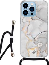 iPhone 13 Pro Max hoesje met koord - Marmer grijs | Apple iPhone 13 Pro Max crossbody case | Zwart, Transparant | Marmer