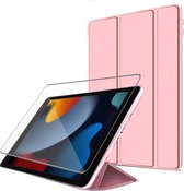 iPad 2021 Hoes Siliconen Case - iPad 10.2 Smart Cover Hoesje Rose + iPad 2021 Screenprotector Beschermglas