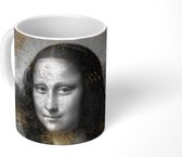 Mok - Koffiemok - Mona Lisa - Da Vinci - Zwart - Wit - Goud - Mokken - 350 ML - Beker - Koffiemokken - Theemok