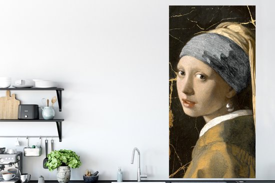 Poster Meisje met de parel - Marmer - Goud - 75x150 cm