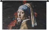 Wandkleed - Wanddoek - Meisje met de parel - Vermeer - Bloemen - 180x120 cm - Wandtapijt