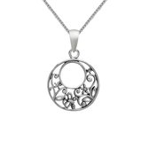 Zilveren ketting dames | Zilveren ketting met hanger, cirkel met bloemen