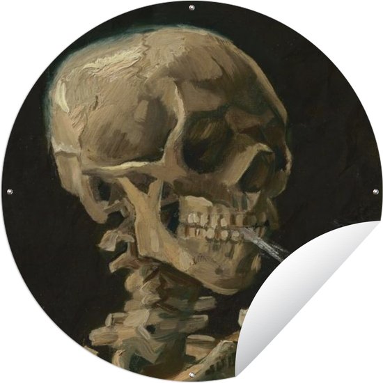 Tuincirkel Kop van een skelet met brandende sigaret - Vincent van Gogh - 90x90 cm - Ronde Tuinposter - Buiten
