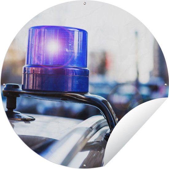 Tuincirkel Zwaailicht van politieauto op een burgerauto - Tuinposter