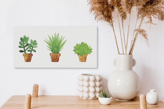Toile Peinture Pot de Fleurs - Aquarelle - Plantes - 40x20 cm - Décoration murale