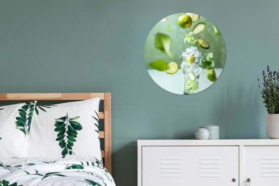WallCircle - Cercle mural - Cercle mural - Mojito d'été sur fond vert - Aluminium - Dibond - 60x60 cm - Intérieur et Extérieur