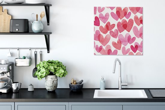 Une illustration avec des coeurs de toile aquarelle 50x50 cm - Tirage photo sur toile (Décoration murale salon / chambre)