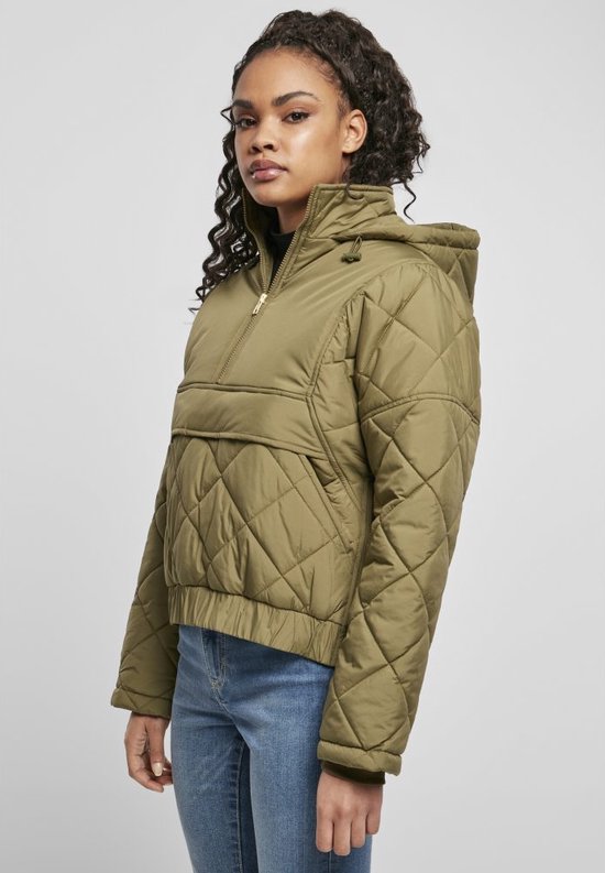Urban Classics - Oversized Diamond Quilted Pullover Jas - L - Groen