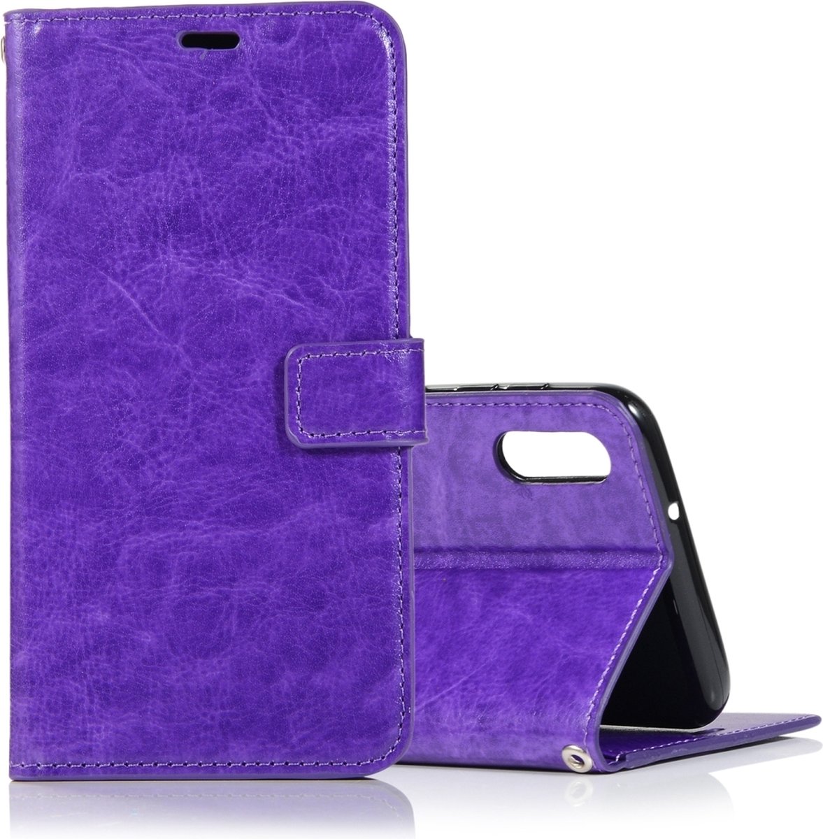 Mobigear Telefoonhoesje geschikt voor Samsung Galaxy A10 Hoesje | Mobigear Wallet Bookcase Portemonnee | Pasjeshouder voor 3 Pasjes | Telefoonhoesje voor Pinpas / OV Kaart / Rijbewijs - Paars
