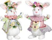 Mark Roberts Easter - Paashaas - Meneer en Mevrouw Paashaas - decoratiebeeld - set van 2 - wit - 51cm - Collector's item Kunststof / wit
