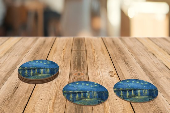 Sous- Sous-verres pour verres - Ronds - La nuit étoilée - Peinture de Vincent van Gogh - 10x10 cm - 6 pièces
