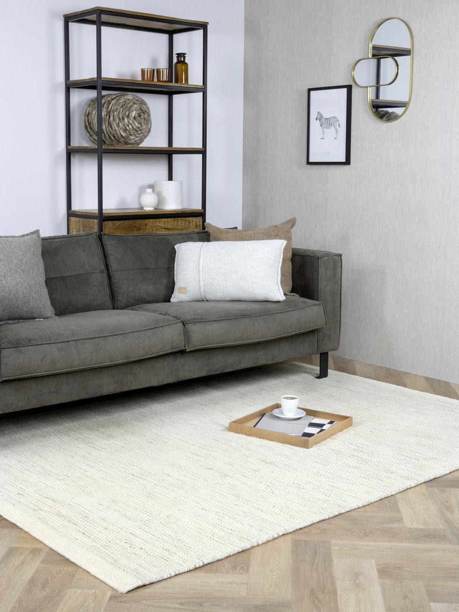 MOMO Rugs - Teppe White Naturel Vloerkleed - 140x200 cm - Rechthoekig - Laagpolig, Structuur Tapijt - Industrieel, Landelijk, Scandinavisch - Beige