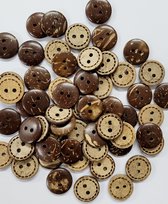 *** 12 Houten Kokosnoot knopen Rond- 2 gaatjes - kokosknopen - 15 mm - 12 stuks - knoopjes - creatief - knutselen - breien - naaien - kleding - cadeau - kado ***