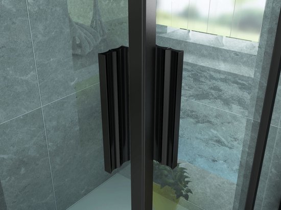 Cabine de douche Lara Nano noir mat carré d'entrée d'angle porte coulissante 90x90x195cm verre clair profilé chromé 6mm verre de sécurité
