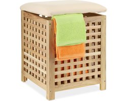 Stabiele wasmand met zitting - multifunctioneel - 1 stuk - walnotenhout