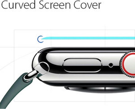 Zij-aanzicht van een Apple Watch met een gebogen screenprotector.