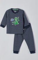 Woody - Unisex Pyjama - marine blauw-wit gestreept - Krokodil - 12m