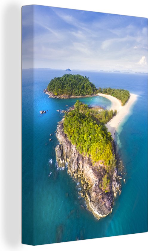 Tableau sur toile 120x180 cm - Décoration murale île Kam Tok vue du ciel - Décoration murale salon - Décoration chambre - Accessoires chambre - Peintures