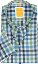 Redmond modern fit overhemd - korte mouw - Oxford - blauw - wit en groen geruit - Strijkvriendelijk - Boordmaat: 39/40