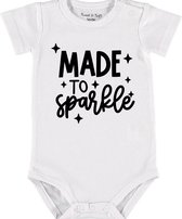 Baby Rompertje met tekst 'Made to sparkle' | Korte mouw l | wit zwart | maat 62/68 | cadeau | Kraamcadeau | Kraamkado
