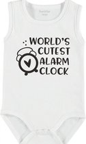 Baby Rompertje met tekst 'Worlds cutest alarm clock' | mouwloos l | wit zwart | maat 62/68 | cadeau | Kraamcadeau | Kraamkado