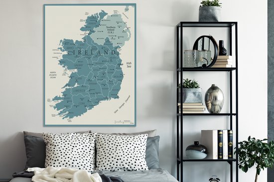Tableau sur toile Carte bleue de l'Irlande - 90x120 cm - Décoration murale