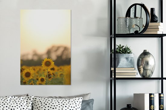 Canvas Schilderij Zonnebloemenveld in Bangladesh - 40x60 cm - Wanddecoratie