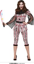 Guirca - Monster & Griezel Kostuum - Terror Clown Maakt Geen Grappen - Vrouw - rood,zwart,wit / beige - Maat 38-40 - Halloween - Verkleedkleding