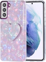 UNIQ Accessory hoesje voor Samsung Galaxy S21 Plus - TPU Backcover - Heartshaped Popsocket - Paars